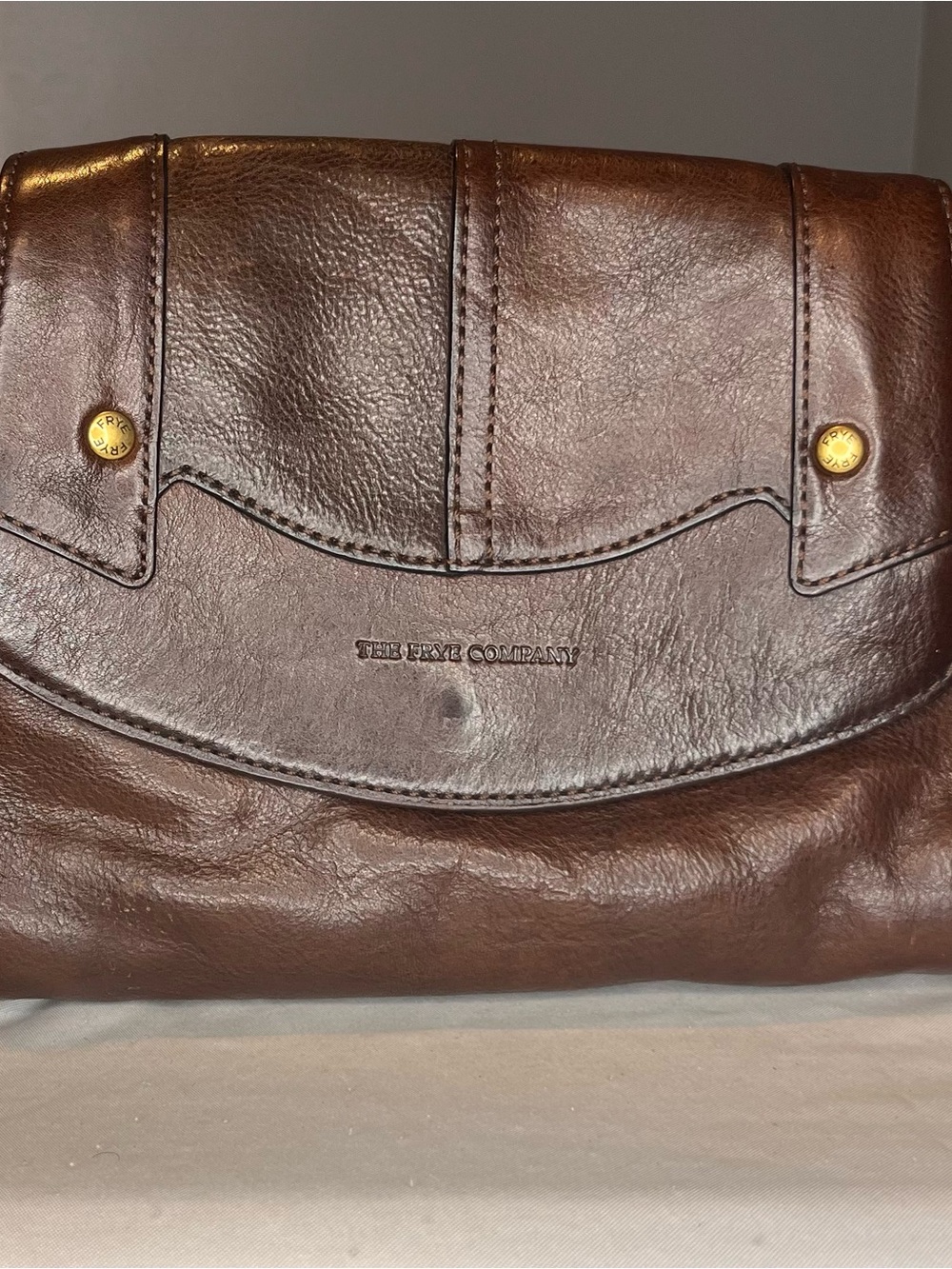 FRYE AND CO. Brown Leather Clutch with Gold Accents